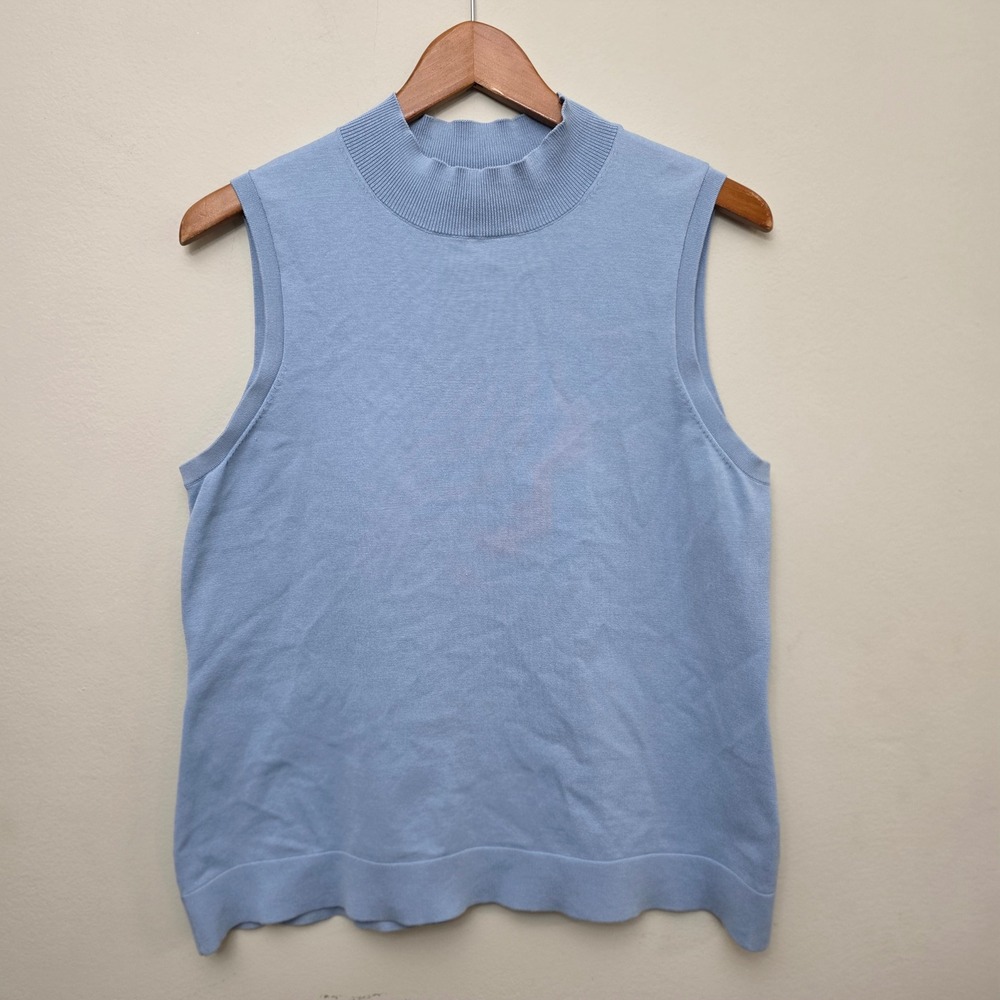Pendleton Knit Shell Women Large Blue Mock Neck Silk Blend Sleeveless Classic